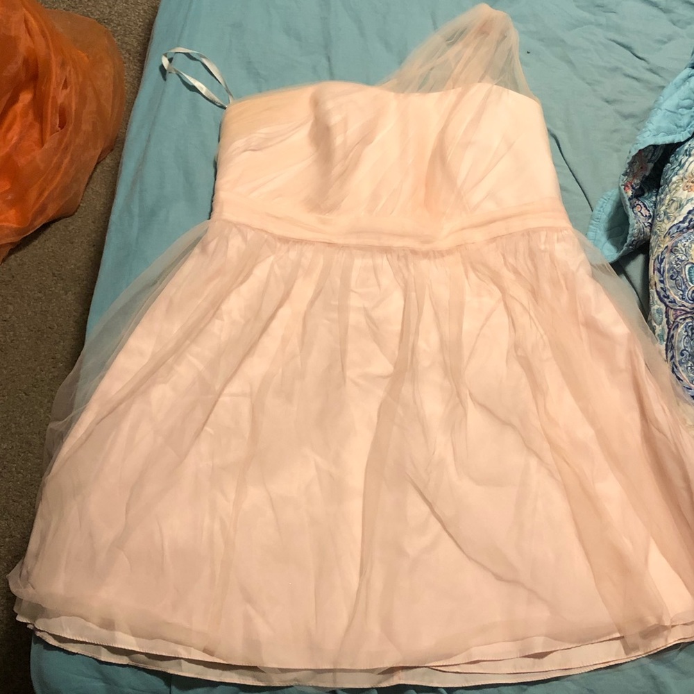 David’s Bridal short one shoulder dress
